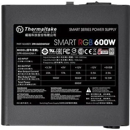 Thermaltake Smart RGB ATX gamer tápegység 600W 80+ BOX
