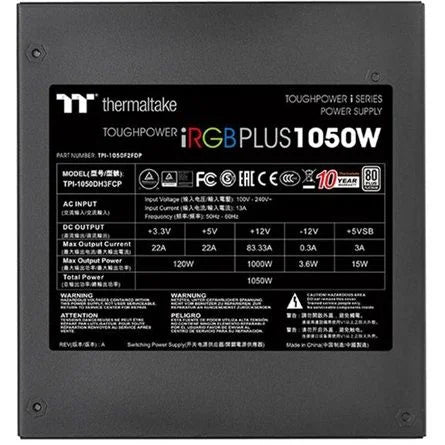 Thermaltake Toughpower iRGB PLUS ATX desktop tápegység 1050W 80+ Platinum BOX (Bontott!)