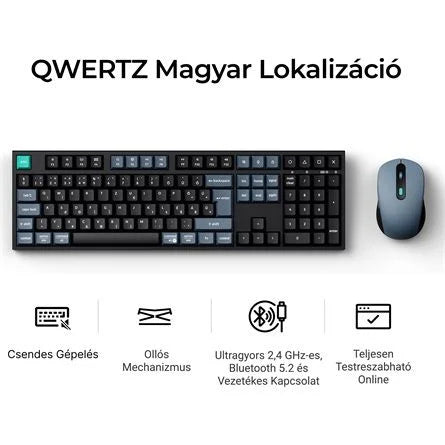 Keychron B36 Bluetooth / vezeték nélküli magyar Scissor Switch mechanikus billentyűzet + egér fekete-szürke