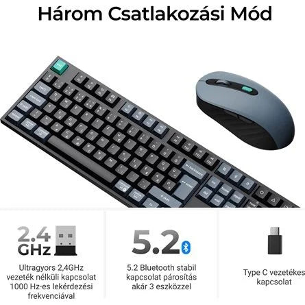 Keychron B36 Bluetooth / vezeték nélküli magyar Scissor Switch mechanikus billentyűzet + egér fekete-szürke
