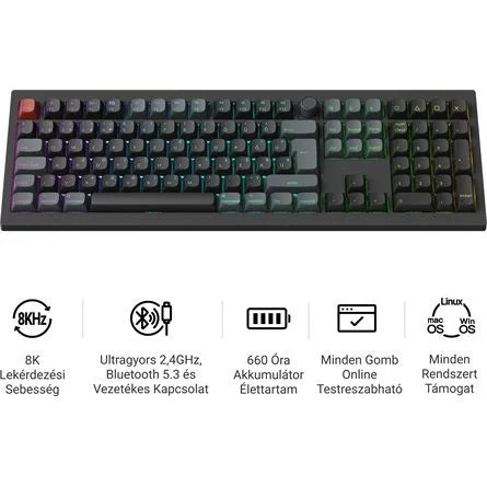 Keychron V6 Ultra 8K Bluetooth / vezeték nélküli magyar Silk POM Red mechanikus billentyűzet fekete