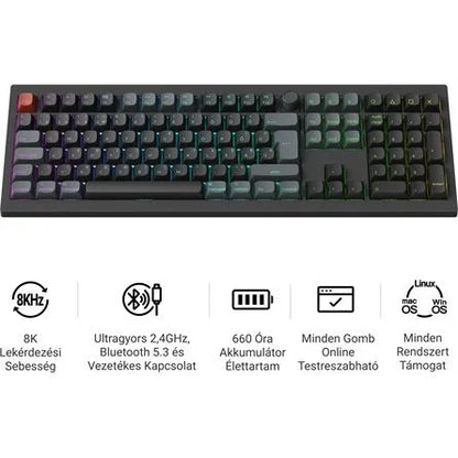 Keychron V6 Ultra 8K Bluetooth / vezeték nélküli magyar Silk POM Red mechanikus billentyűzet fekete