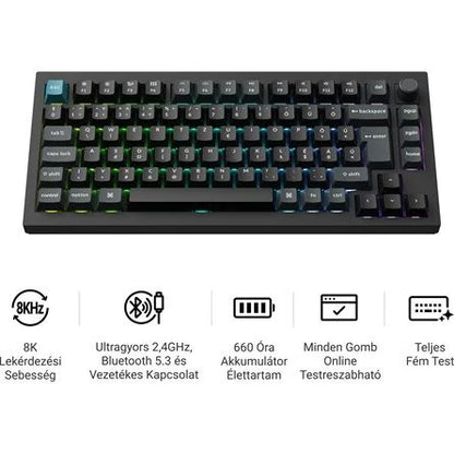 Keychron Q1 Ultra 8K Bluetooth / vezeték nélküli magyar Silk POM Red mechanikus billentyűzet fekete