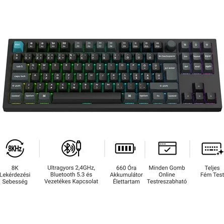 Keychron Q3 Ultra 8K Bluetooth / vezeték nélküli magyar Silk POM Banana mechanikus billentyűzet fekete