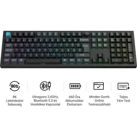Keychron Q6 HE 8K USB magyar Ultra-fast Lime Magnetic mechanikus billentyűzet fekete