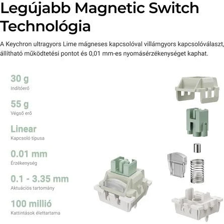 Keychron J5 HE 8K USB magyar Ultra-fast Lime Magnetic mechanikus billentyűzet fekete