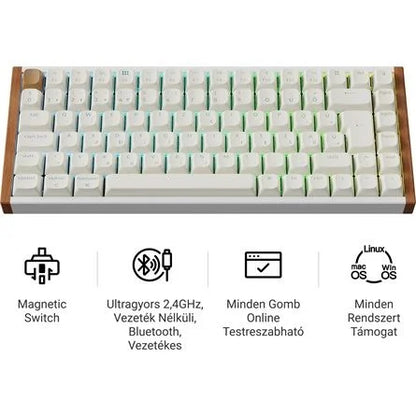 Keychron K2 HE Bluetooth / vezeték nélküli magyar Gateron double-rail magnetic mechanikus billentyűzet fehér-rózsafa