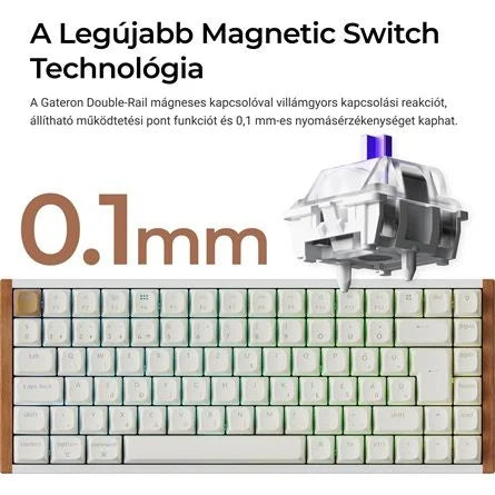 Keychron K2 HE Bluetooth / vezeték nélküli magyar Gateron double-rail magnetic mechanikus billentyűzet fehér-rózsafa