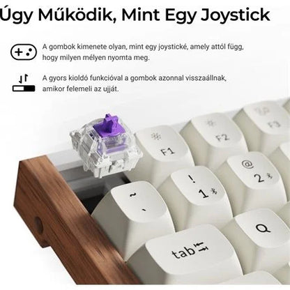 Keychron K2 HE Bluetooth / vezeték nélküli magyar Gateron double-rail magnetic mechanikus billentyűzet fehér-rózsafa