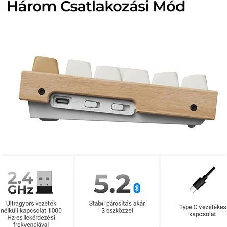 Keychron K2 HE Bluetooth / vezeték nélküli magyar Gateron double-rail magnetic mechanikus billentyűzet fehér-rózsafa