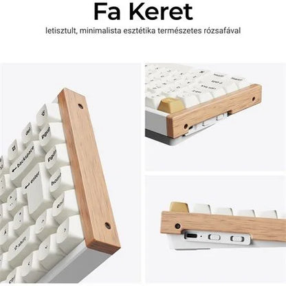 Keychron K2 HE Bluetooth / vezeték nélküli magyar Gateron double-rail magnetic mechanikus billentyűzet fehér-rózsafa