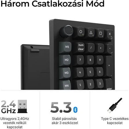 Keychron V0 Ultra 8K Bluetooth / vezeték nélküli Silk POM Red mechanikus numerikus billentyűzet fekete