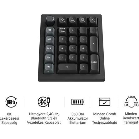 Keychron V0 Ultra 8K Bluetooth / vezeték nélküli Silk POM Brown mechanikus numerikus billentyűzet fekete