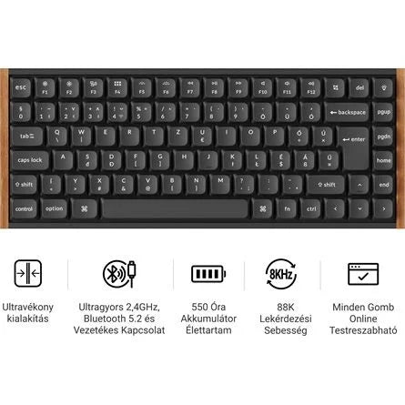 Keychron K3 Ultra 8K Bluetooth / vezeték nélküli magyar Milk POM Banana mechanikus billentyűzet fekete