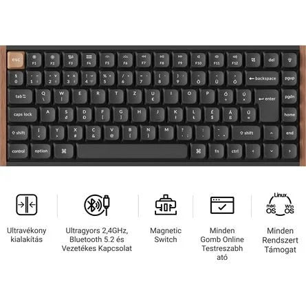 Keychron K3 HE Bluetooth / vezeték nélküli magyar Ultra-fast Lime Magnetic mechanikus billentyűzet fekete