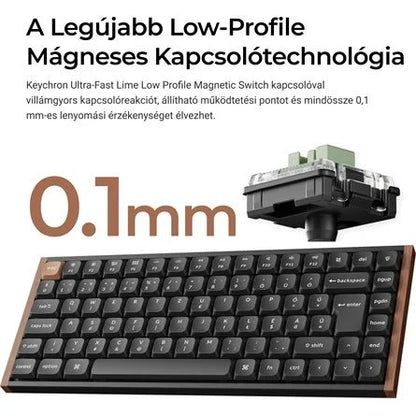 Keychron K3 HE Bluetooth / vezeték nélküli magyar Ultra-fast Lime Magnetic mechanikus billentyűzet fekete