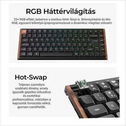 Keychron K3 HE Bluetooth / vezeték nélküli magyar Ultra-fast Lime Magnetic mechanikus billentyűzet fekete