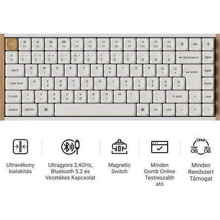 Keychron K3 HE Bluetooth / vezeték nélküli magyar Ultra-fast Lime Magnetic mechanikus billentyűzet fehér