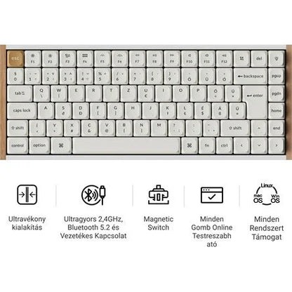Keychron K3 HE Bluetooth / vezeték nélküli magyar Ultra-fast Lime Magnetic mechanikus billentyűzet fehér