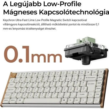 Keychron K3 HE Bluetooth / vezeték nélküli magyar Ultra-fast Lime Magnetic mechanikus billentyűzet fehér