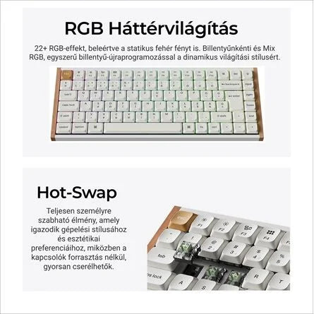 Keychron K3 HE Bluetooth / vezeték nélküli magyar Ultra-fast Lime Magnetic mechanikus billentyűzet fehér
