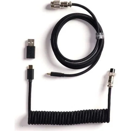 Keychron Coiled Aviator 8K USB-C -> 5-Pin (GX12) M/F adatkábel 1.7m fekete +A-C típusú adapter