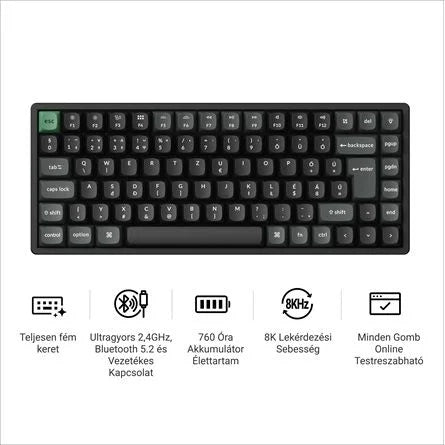 Keychron K2 Ultra 8K Bluetooth / vezeték nélküli magyar Apex Red mechanikus billentyűzet fekete