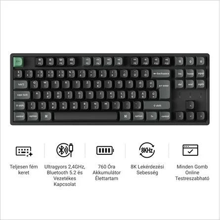 Keychron K8 Ultra 8K Bluetooth / vezeték nélküli magyar Apex Red mechanikus billentyűzet fekete