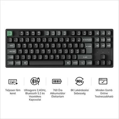 Keychron K8 Ultra 8K Bluetooth / vezeték nélküli magyar Apex Red mechanikus billentyűzet fekete