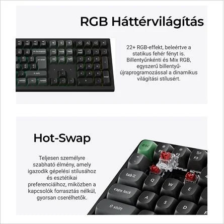 Keychron K10 Ultra 8K Bluetooth / vezeték nélküli magyar Apex Banana mechanikus billentyűzet fekete