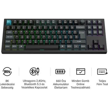 Keychron Q3 Ultra 8K Bluetooth / vezeték nélküli magyar Silk POM Banana mechanikus billentyűzet fekete (Bontott!)